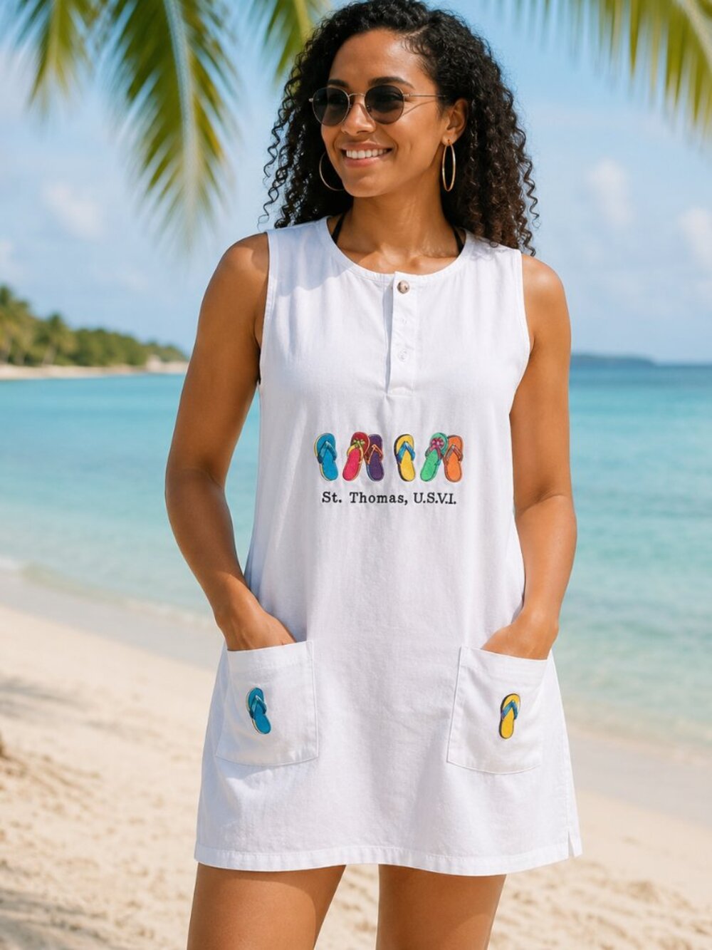 St. Thomas U.S.V.I. Tropical Cotton Cover Up Dress Size Medium